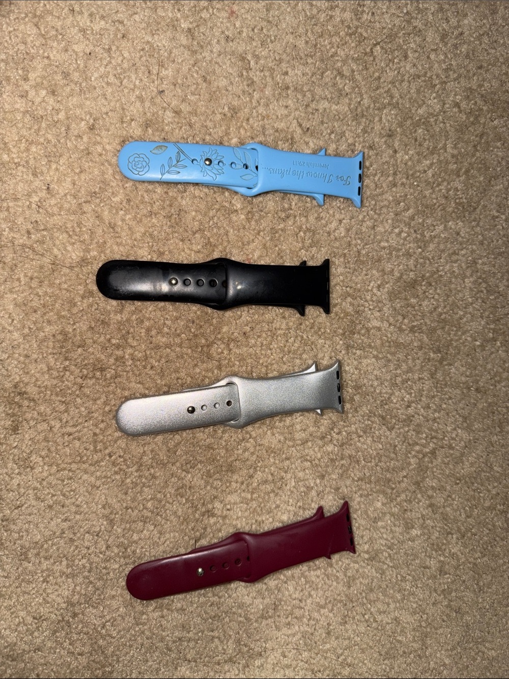 Interchangeable Silicone Watch Bands - Light Blue, Black, Silver, Burgundy